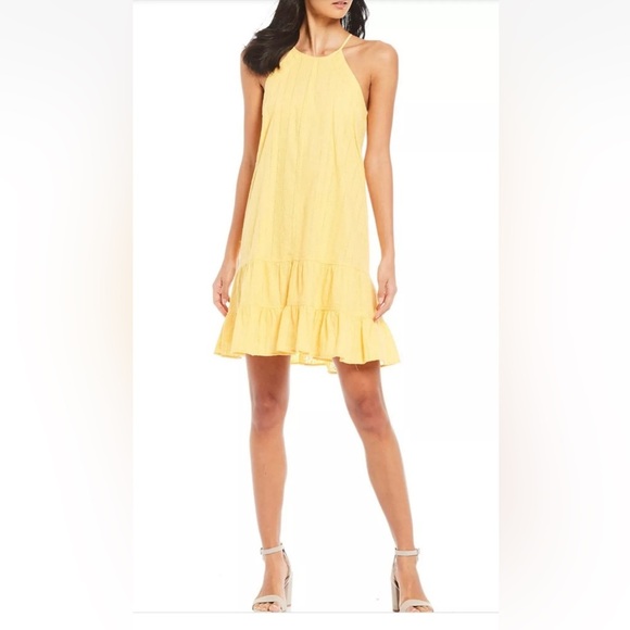 🌼🌼NWOT-CeCe Halter Ruffled  Eyelet Yellow Dress SZ 2🌼🌼 - Picture 1 of 12